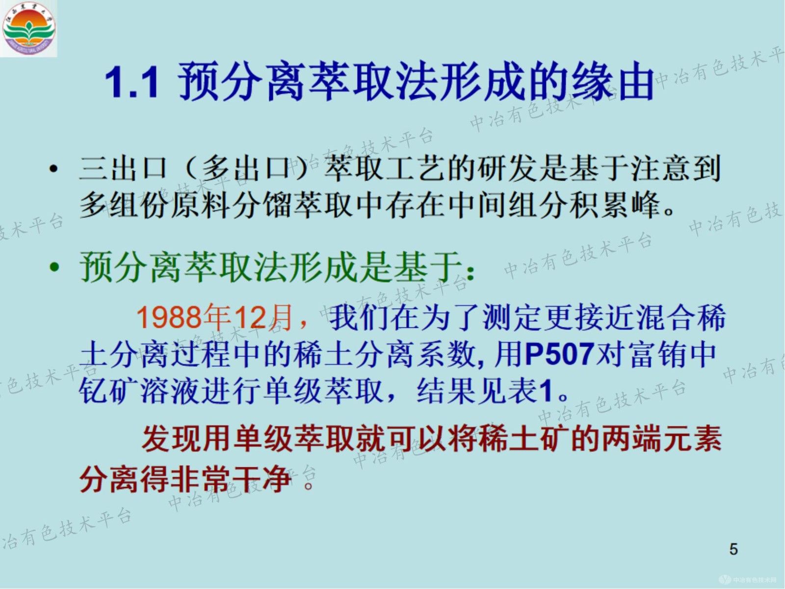 预分离萃取法研究及其应用
